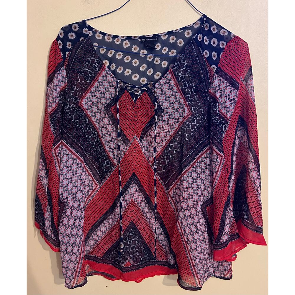 New directions women’s boho blue burgundy blouse size medium